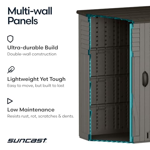 Suncast 54 Cu Ft Medium Vertical Storage Shed, Stoney, Made in USA - color: Stoney