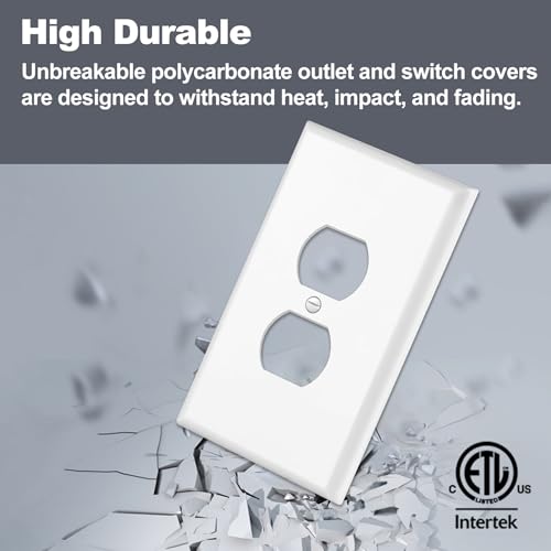 BESTTEN 10 Pack 1-Gang Jumbo Duplex Receptacle Outlet Wall Plate, White - size: Duplex Oversize