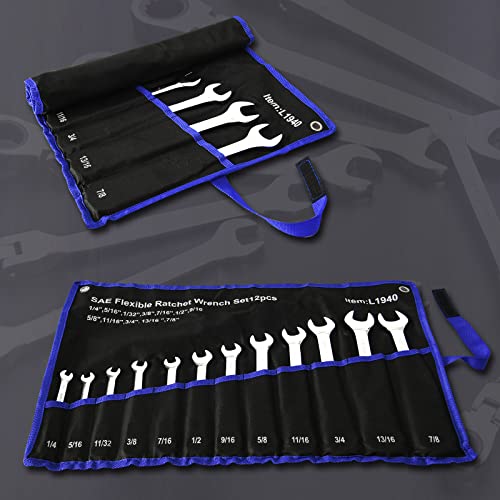 Qnkaa Qnkaa12pcs Flexible Ratchet Wrenches Set SAE 1/4” to 7/8“ Inch - size: 12-Piece SAE Set