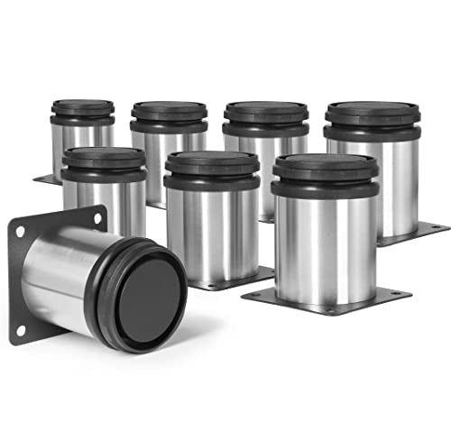 2.5 Inch Metal Furniture Legs - Stainless Steel, Adjustable, Silver, Round, Cabinet Legs for Coffee Table, Cabinet, Desk, Sofa, Shelves - Pack of 8 - color: Silver, size: 2.5"