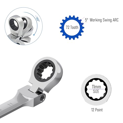 11mm Flex-Head Ratcheting Combination Wrench, 11mm Metric - size: 11mm