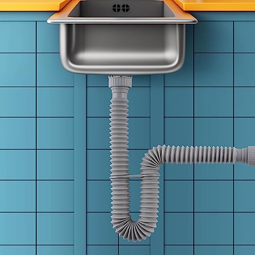 Sink Drain Pipe, Flexible Sink P-Trap Pipe for Kitchen & Bathroom, Gray - color: Gray