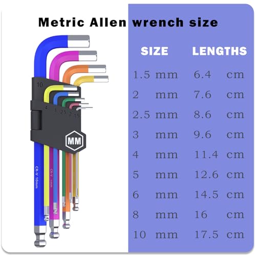 9 PCS Allen Key Set Metric Allen Wrenches Set Long Arm Ball End Hex Key Wrench Set 1.5 to 10mm - size: 9PCS Metric