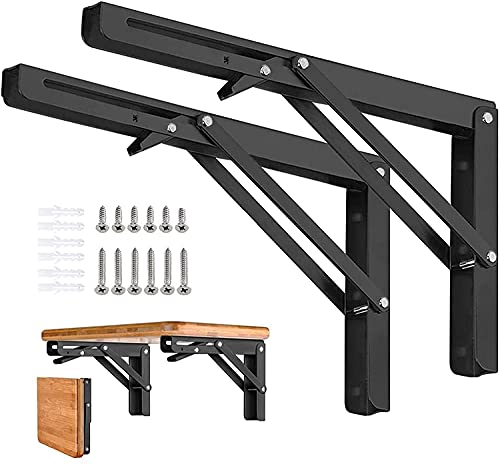 Folding Shelf Brackets - 12 Inch 2 Pcs Heavy Duty Shelf Brackets, Collapsible Shelf Bracket, DIY Wall Mounted Foldable Shelf, Table Brackets, Space Saving with Screws - size: 12 Inch- 2 Packs