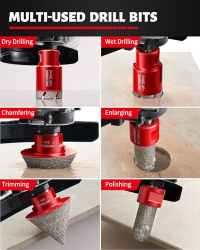 DAYDOOR Diamond Hole Saw Kit, 15-Piece Tile Hole Saw Kit Vacuum Brazed(Red) - color: Red, size: 1/4",5/16",4/5",1",1-3/8",2",3",4"