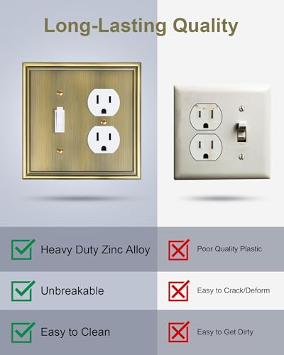 2-Pack Zinc Alloy Combo Toggle/Duplex Light Switch Cover Plate - color: Antique Brass, size: 1 Toggle/1 Duplex 2PK