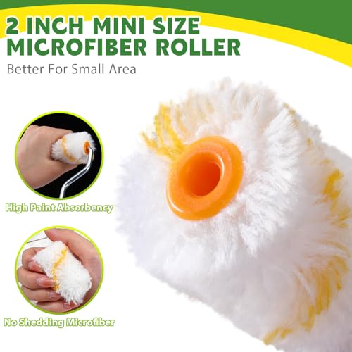 Leumoi Pack of 30 Paint Roller Kit Includes 24 Pcs 2 Inch Microfiber Roller Covers with Tray, 1 Mini Roller Frame, 4 Liners, Touch Up Trim Kit with Tray for House Painting Supplies