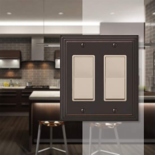 AMERELLE 84RRVB Steps Double Rocker Cast Metal Wallplate in Aged Bronze - color: Aged Bronze, size: 2 Rocker