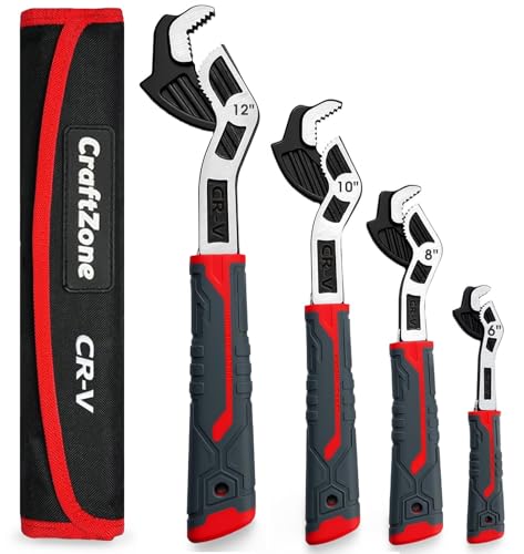 Self Adjusting Pipe Wrench, 6”8”10”12” Self Locking Wrench Set with Forged Double Threaded Jaws for Pipes Nuts Bolts and Plumbing Repair