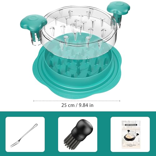 Chicken Shredder Tool Twist Large Meat Shredder with Brush&Fork, Teal - color: Teal