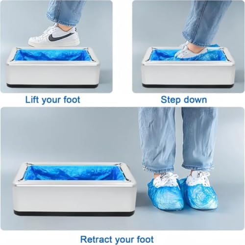Hands-Free Automatic Shoe Cover Dispenser with 100 Disposable Covers, Heavy Duty Non-Electric Design, Fits Most Shoe Sizes for Home, Office, Clinic & Workshop