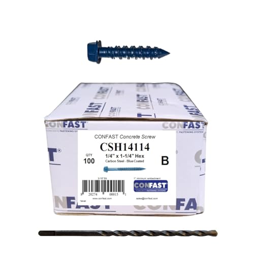 CONFAST 1/4" x 1-1/4" Hex Head Concrete Screw Anchor with Drill Bit for Anchoring to Masonry, Block or Brick (100 per Box) - size: 1/4" x 1-1/4"