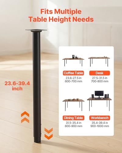 VEVOR Adjustable Table Legs, 24-40 in Round Steel Furniture Legs, 1200 lbs Max Load Heavy Duty, Quick Installation, Ideal for Home Office Desk DIY, Coffee Dinner Bar Tables, Workbenches, 4 PCS, Black - size: 3.3 x 3.3 x (23.6-40) in