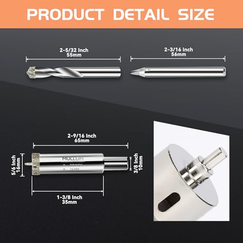 MOLLOM 5/8" (16mm) Diamond Hole Saw with 2 Pilot Drill Bit - size: 16mm | 5/8", style: Single Pack
