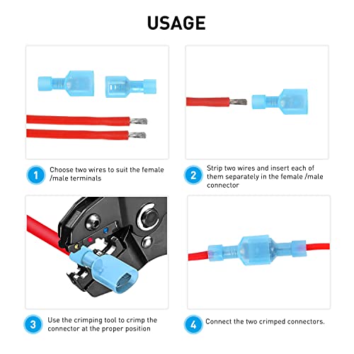 Nilight 200PCS Male Female Fully Insulated Wire Crimp Terminal Nylon Quick Connectors Wiring Spade 16-14 Gauge, 2 Years Warranty - color: 200PCS Spade Terminal