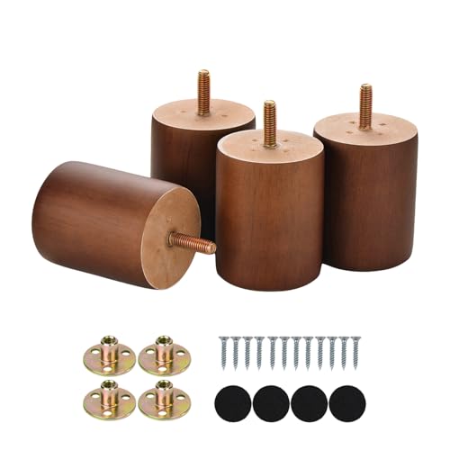 Maricome 3 in Wooden Legs Set of 4, Solid Round Wood Replacement Feet Predrilled M8 Bolt，Suitable for Sofa Couch Dresser Ottoman Cabinets Chair Screw in - color: 3 Inch Walnut