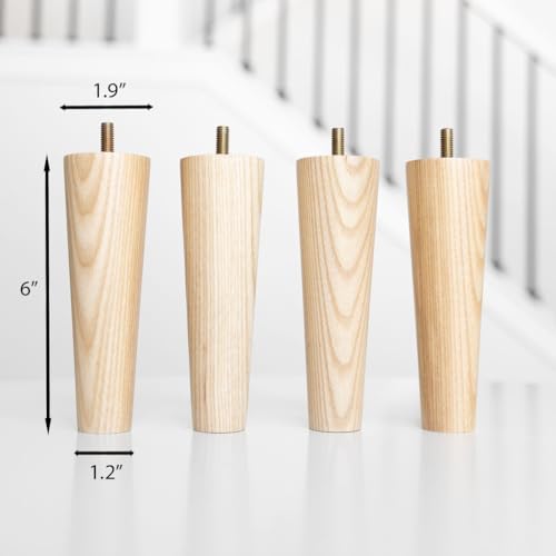 Airy Abode Premium Ash Wood Furniture Legs (Full Install Kit) - Pick Your Size and Color - color: Ash, size: 6 Inches