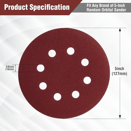 WORKPRO 150 Pack 5 Inch Sanding Discs Sandpaper, 8-Hole Hook and Loop - style: Random Orbital Sander Pads