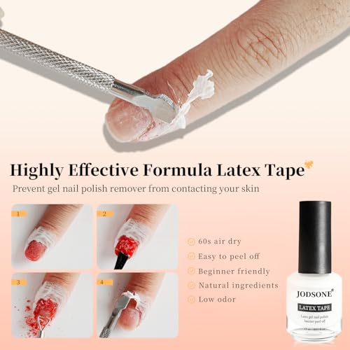 JODSONE Gel Nail Polish Remover Kit - Set with 15ml Gel Nail Polish Remover, Cuticle Oil and Latex Tape, and Complete Remover Manicure Tool Set, No Soaking