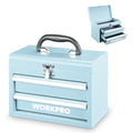 WORKPRO Portable Mini Metal Tool Box with 2 Drawers - color: Macaron Blue