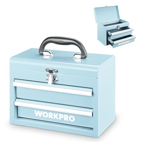 WORKPRO Portable Mini Metal Tool Box with 2 Drawers - color: Macaron Blue