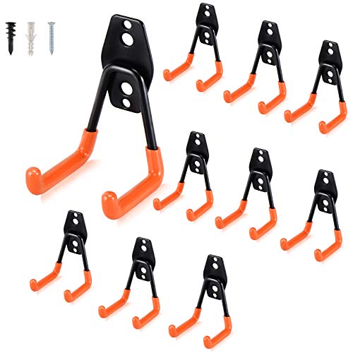 Aoben Heavy Duty Steel Garage Storage Hooks - Utility Tool Hangers and Combinable Wall Mount Hooks for Organizing Ladder, Hold Chairs, Heavy Tools (Small U, 10 Pack) - size: 10 X Small U hooks