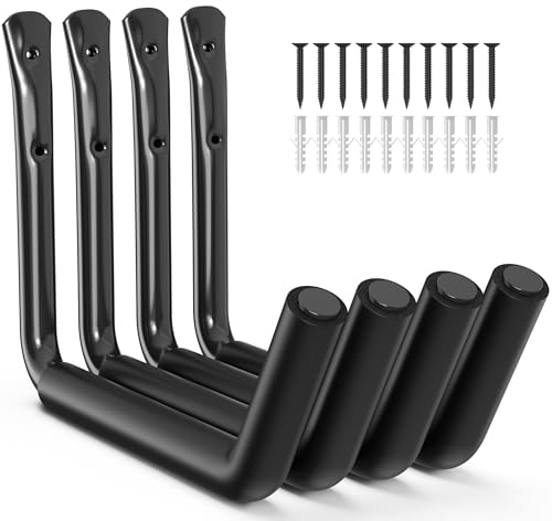 niffgaff Heavy Duty Garage Storage Hooks - 120 LB Capacity Wall Mounted Rack for Kayaks, Ladders, and Bikes - color: Black 4 pack