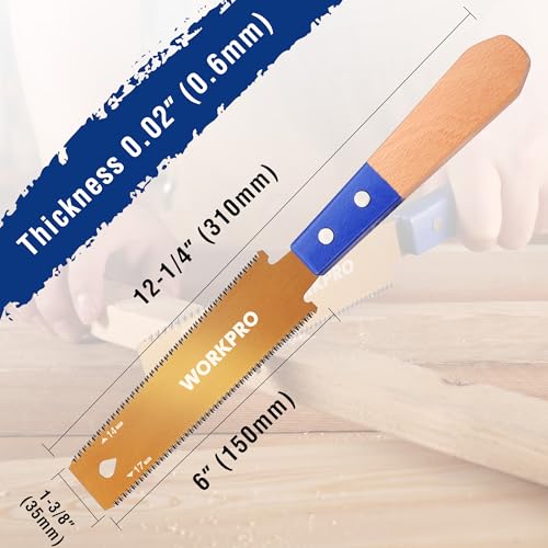 WORKPRO 6 Inch Japanese Pull Saw, Double-Edged Hand Saw for Wood Cutting with 14&17 TPI, SK5 Flexible Blade Flush Cut Saw with Non-Slip Beech Handle, Narrow Head for Fine Woodworking - size: 6'' - Narrow Head