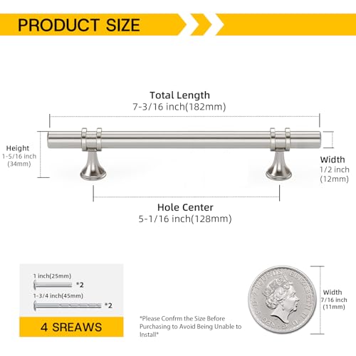 Rergy 10 Pack 5 Inch Hole Center Brushed Nickel Cabinet Pulls Kitchen Pulls - color: Brushed Nickel, size: 5-1/16in Hole Center(128mm)