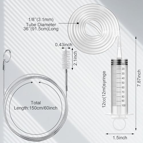 Gisafai 3 Pcs 59'' Refrigerator Cleaning Kit with 100 ml Syringe - size: 59'' Ice Water Tube