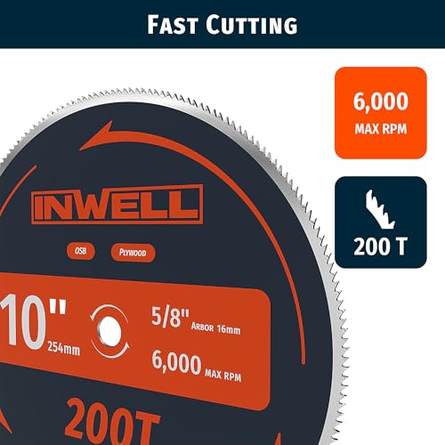 10-Inch 200Tooth Plywood, Softwood, OSB,Cutting Circular Saw Blade with 5/8"-1/2" Bushing - 3 Pack - size: 10" 200T