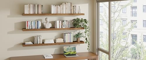 ROGMARS 60 Inches Long Walnut Floating Shelves - color: Walnut, size: 60 Inch set of 3