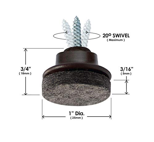 GorillaFelt CB259 Swivel Glide Felt Floor Protectors (8 Chair Protectors) Screw On Felt Furniture Sliders for Angled Chair Legs, 1 Inch Round Glides - size: Felt Glide 8 Pack