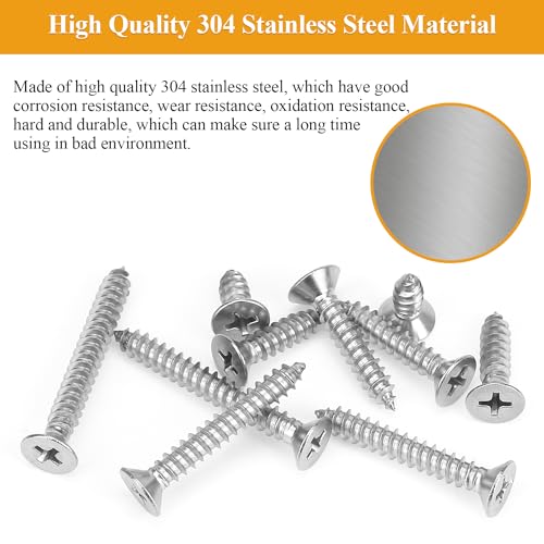 115 Pieces #10 x 1/2" 3/4" 1" 1-1/4" 1-1/2" Wood Screws Set, Phillips Countersunk Head #10 Self-Tapping Screws Assortment Kit, 304 Stainless Steel - size: #10, style: Phillips Countersunk Head