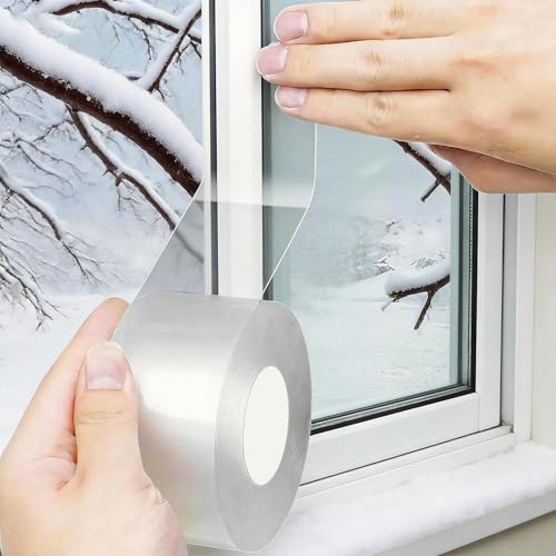 Transparent Window Weather Sealing Tape 2 Inch x 33 FT Weather Stripping Residue-Free Clear Window Insulation Caulk for Shower Glass Gaps and Clear Tape Doors Windows Windproof - size: 2 IN - 33 Ft Clear - 0.2 Mils