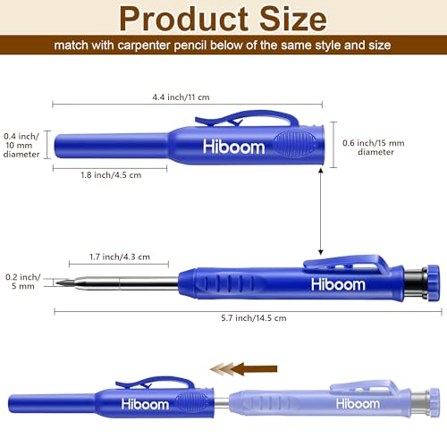Hiboom 2 Pack Carpenter Pencils with Pencil Cap and 18 Refills, Blue - color: Blue