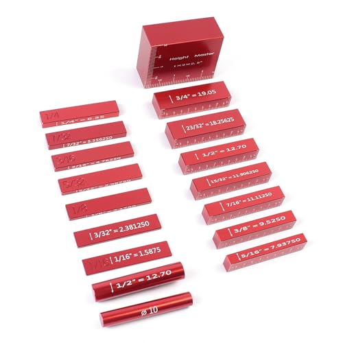 Setup Blocks Height Gauge Set, Height Master, 17pcs Precision Aluminum Setup Bars for Router and Table Saw Accessories Woodworking Set Up, 1/32" High Precision Fast Height Marked Bars,MG-049R