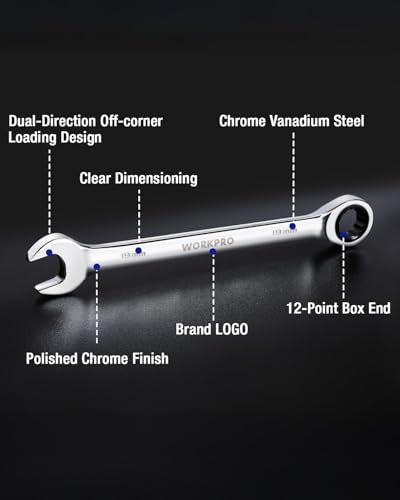 WORKPRO 19 mm Ratcheting Combination Wrench, Mirror Polish Chrome Plating - size: 19 mm, style: Mirror Polish
