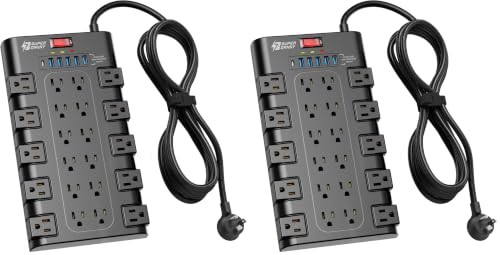 SUPERDANNY Power Strip Surge Protector, 22 AC 6 USB, 2100J, 10Ft, 1875W/15A (Pack of 2) - color: Black, size: Standard Plug - 10 ft (Pack of 2)