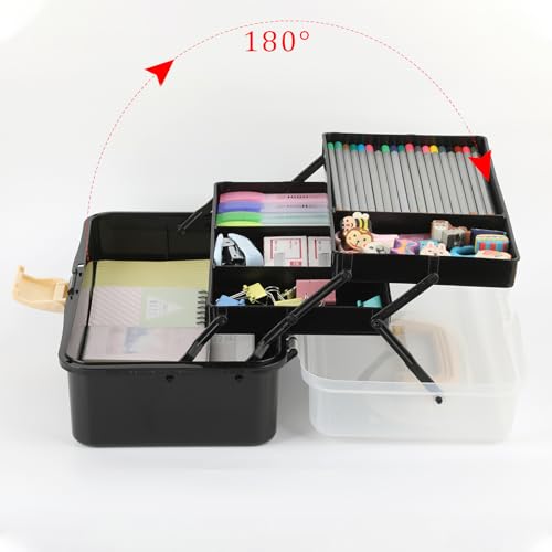 BTSKY 3-Layer Plastic Dividing Storage Box Craft Organizer and Storage - color: Black+Beige