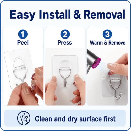 Clear Adhesive Wall Hooks, 10 Pack for Smooth Surfaces - size: 5 cm
