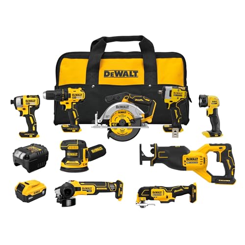 DEWALT 20V MAX 5Ah, Brushless 9 Power Tools with Battery, Charger, Drill, Impact Driver, Reciprocating Saw, Circular Saw, Oscillating Tool, Grinder, Orbit Sander, Impact Wrench, Flashlight (DCK921P1) - style: Brushless / 5Ah (1 batt)
