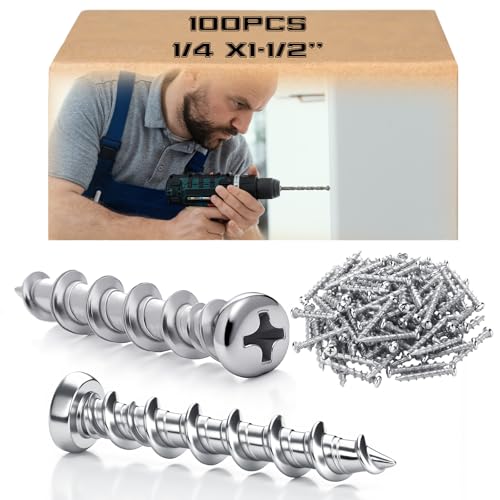 Blulu 100 Pcs Drywall Anchors 1/4 X 1-1/2 Inch Silver Self Drilling Screws - color: Silver, size: 1/4 x 1-1/2 Inch
