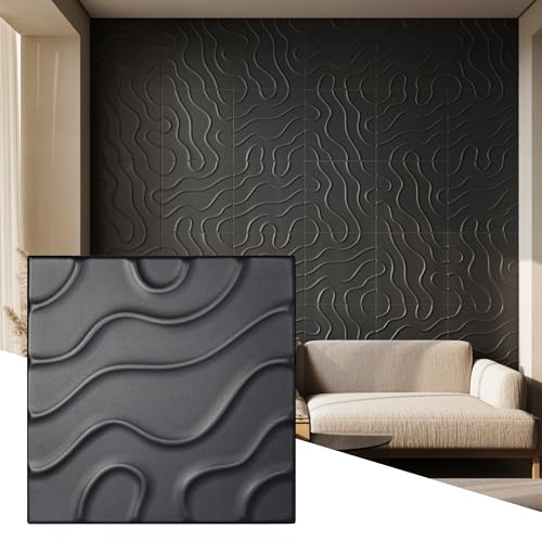 Wall!Supply 3D Flow Line Wall Panels, 12-Pack, Black - color: Black, style: Flow Line