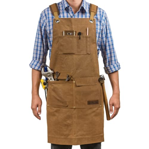 Woodworking Shop Apron for Men, Waxed Canvas Work Tool Apron for Carpenter