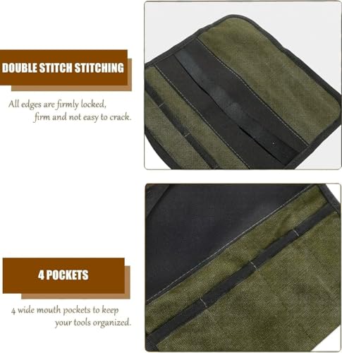 BLIRITEL Small Canvas Chisel Roll, Chisels Bag Tool Organizer with 4 Pockets, Metal Pry Bar Plier Wrench Roll Tool Pouch for Mechanic Carpenter Craftsman (Army Green) - color: Army Green