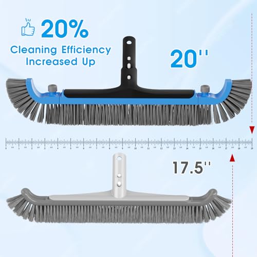 2 in 1 Pool Brush with Pole - 20'' Heavy Duty Swimming Pool Brush & Single Pool Brush Head, 9ft Aluminum Poles, Cleaning Inground & Above Ground Pools - size: 20.2 Inch