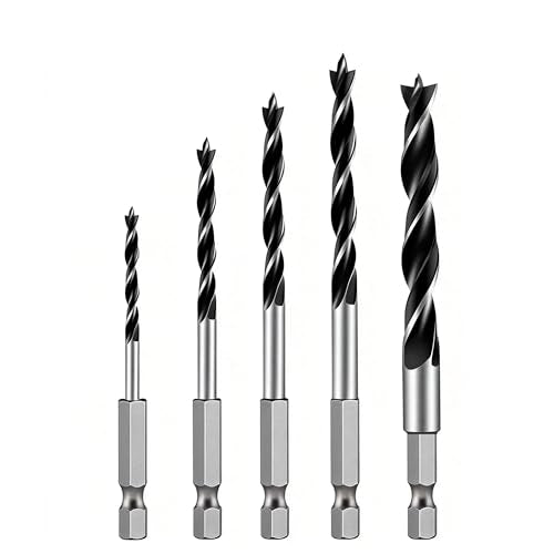 Brad Point Drill Bit Set, 5PCS Wood Drill Bits 1/8"-5/16" with Quick Change Hex Shank - Wood Drill Bit Set Professional for Hardwood, Plywood, Plastic, Ideal for Carpentry, DIY & Woodworking Projects - size: 5pcs1/8-5/16