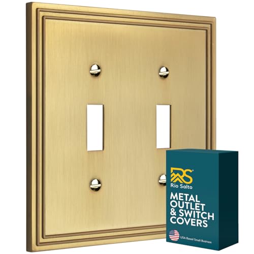 Rio Salto 2 Light Switch Cover Plate Gold Toggle Wall Plate Cover Brushed Brass Gold Metal Outlet Covers Double Switch Cover Light Switch Plate Wall Plates — Imperial Collection Midsize 5.00" X 5.00" - color: Brushed Gold, size: Toggle 2-Gang