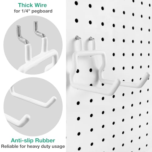 Pegboard Hooks, 8 Pack Peg Board Tool Utility Hooks & Hangers (White) - color: White